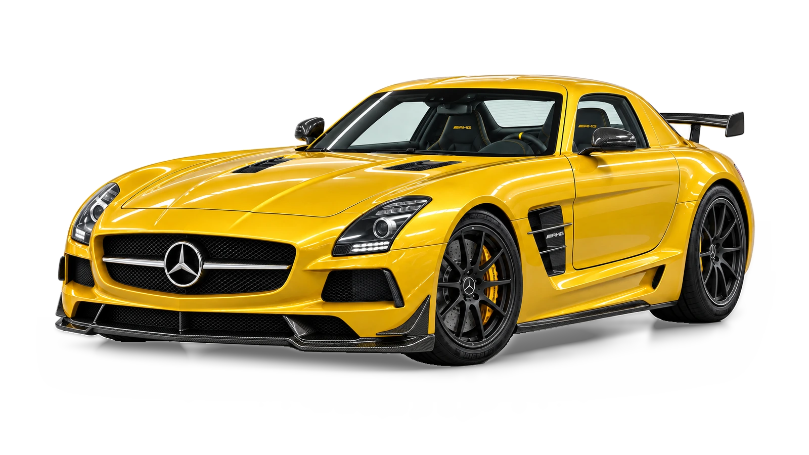 AI-generated illustrative studio view of Mercedes-Benz SLS AMG Black Series for the Atelier Grand Slam Collector Index